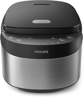 Philips 3000 Olla Arrocera Eléctrica, 0,85L, 8 Menús, Negro | Cocción rápida 30 min, 0,85L, 600W, olla antiadherente 4 capas, 8 menús automáticos, diseño compacto (HD3093/80)