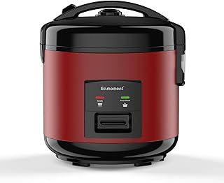 1L | 400 W arrocera y vaporera (1 litro-5 tazas) para 1 – 5 personas, cocción rápida sin quemar, extraíble antiadherente, cuchara de arroz y vaso medidor (Rojo)