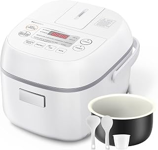 Toshiba Small Rice Cooker 3 Cup Uncooked – LCD Display with 8 Cooking Functions, Fuzzy Logic Technology, 24-Hr Delay Timer and Auto Keep Warm, Non-Stick Inner Pot, White