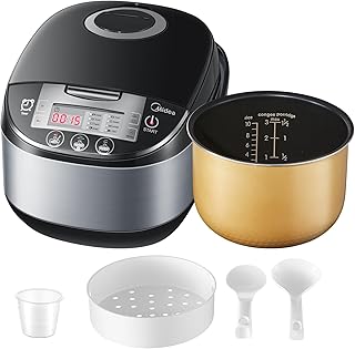 Midea Olla Arrocera Multifuncional con Vaporera (10 Tazas, 1,8 Litros) 11 Funciones Multicocción, Pantalla LED, Calentador, Temporizador, Olla Interior Extraíble Antiadherente (Negro)