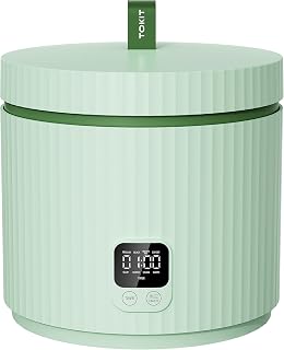 TOKIT Arrocera Mini 1.5L, Arrocera Eléctrica Multifunción con Calentamiento, Revestimiento Antiadherente Cerámico, 350W para 1-3 Personas, 5 Programas, Verde