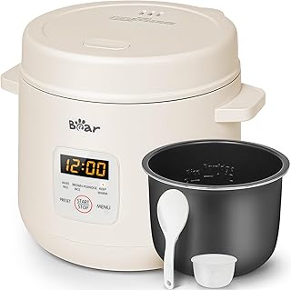 Bear Olla Arrocera - 2 Tazas para 1-2 Personas Arrocera Electrica, 3 Programas (Arroz Blanco, Arroz Integral, Porridge), Función Mantener Caliente, Temporizador 12h, 300W Rice Cooker