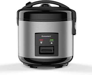 1L | 400 W arrocera y vaporera (1 litro-5 tazas) para 1 – 5 personas, cocción rápida sin quemar, extraíble antiadherente, cuchara de arroz y vaso medidor (Plateado)