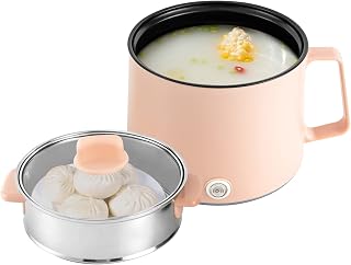 Olla de arroz multifuncional portátil, olla de vapor antiadherente de 1,7 l, mini olla, mini olla portátil para fideos, olla caliente eléctrica con vapor, para el hogar o la oficina (rosa)