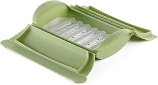 Lékué Estuche de vapor silicona platino Verde con bandeja, 1-2 pers, 650 ml