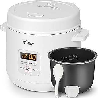 Bear Arrocera multifuncional de 2 tazas sin cocer, 300 W, color blanco | Cocina eléctrica con función de mantenimiento del calor, función preestablecida, mini cocina eléctrica de arroz