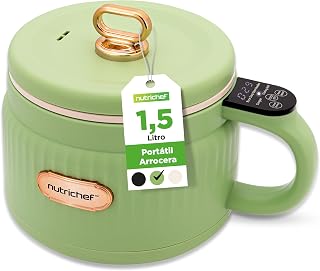 NutriChef Arrocera Eléctrica Mini 1,5 L con Panel Digital y 6 Funciones | Rice Cooker, Portatil, Preparador de Comidas, Recubrimiento Ceramico Antiadherente