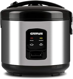 G3 Ferrari G10099 Sakuri So' Arrocera Eléctrica 1,8L (10 Tazas), Función Mantener Caliente, Bandeja vaporera, Vaso Medidor y Cuchara, Acero Inoxidable, Apagado automático, Negro/Plateado