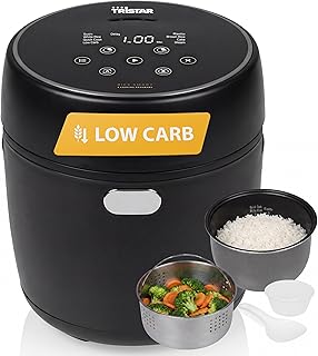 Tristar Arrocera Digital con Función Low Carb, 8 Programas Automáticos, Capacidad de 0,6 L de Arroz, Panel Digital, Fácil de Limpiar, RK-6238
