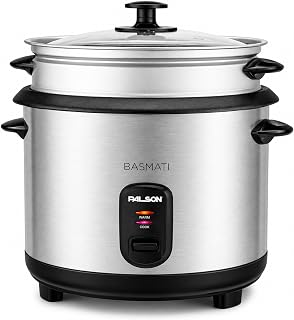 Arrocera Eléctrica de Gran Capacidad 2.2L con Vaporera - Palson Basmati - 900W, Termostato Ajustable, Función para Mantener Caliente, Cuerpo de Acero Inoxidable