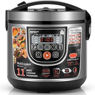 ForMe Robot de Cocina Multifunción 5L 860W Olla Programable Arrocera I 11 Menús Preconfigurados Función Mantener Caliente Hasta 24h I Temporizador de Retardo I Olla Baja Temperatura Inox Multicooker