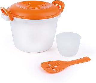 Excelsa Quick Cook Arrocera Microondas, Polipropileno, Blanco con Detalles Naranja