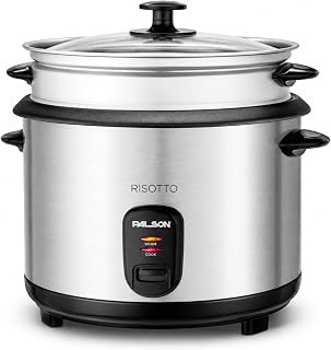 Arrocera Eléctrica con Función Vaporera de 1.5L - Palson Risotto - 500W, Cubeta Antiadherente Extraíble, Función Mantener Caliente, Tapa de Cristal, Acero Inoxidable