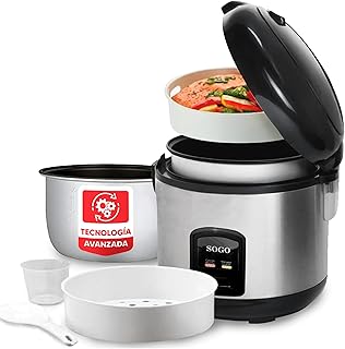 Sogo Arrocera Eléctrica Inteligente 1.8L con Bandeja de Cocción al Vapor Incluida - Olla Arrocera Digital Multicooker Antiadherente 10 Tazas 700W – Rice Cooker con Ciclo de Cocción Automática