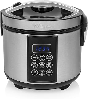 Tristar RK-6132 Arrocera Digital y multicooker con función para Mantener el Calor, 500 W, 7 Velocidades, Acero Inoxidable/Negro, 1.5 L